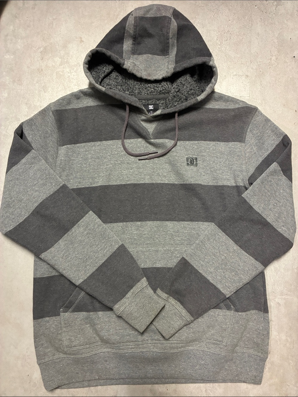 DC Gray & Charcoal Striped Sherpa-Lined Hooded Sweatshirt